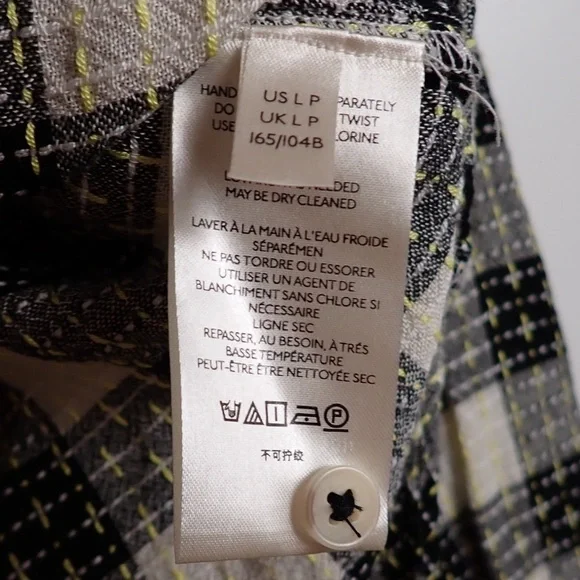 Anthropology Pilcro Breezy Button down Black Motif Long Sleeve top plaid size LP - Picture 7 of 11